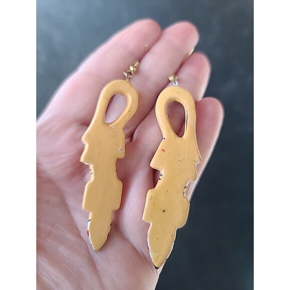 Painted Wooden Dangling Salamander Earrings Vintage Costume Jewelry NOS - Picture 7 of 10